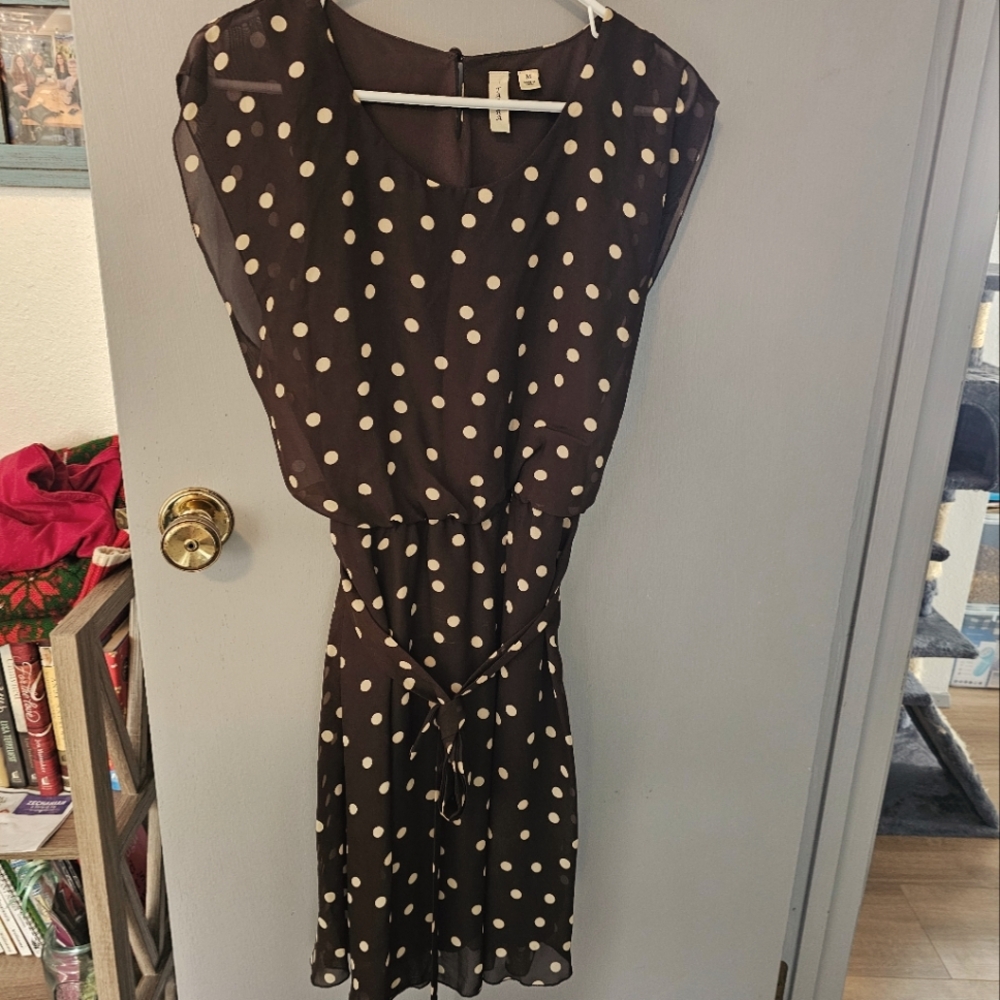 Brown & Cream Polkadot Dress, Size M